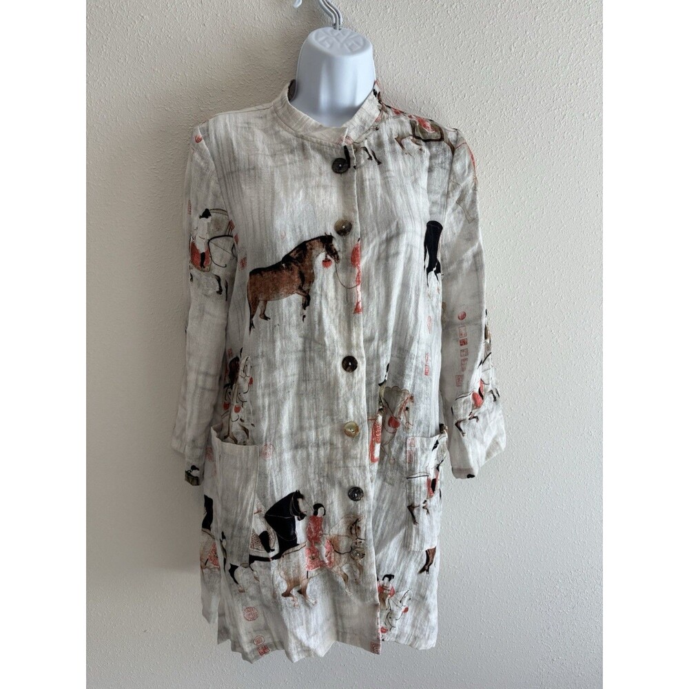 Soft Surroundings Jacket‎ Womens Medium Horse Print Tunic 3/4 Sleeve 2BY65